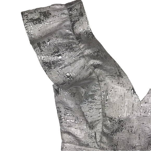 NWT Lulu's Silver Mini Dress Metallic Sleeveless Ruffles Bodycon V-Neck Small - Picture 5 of 11